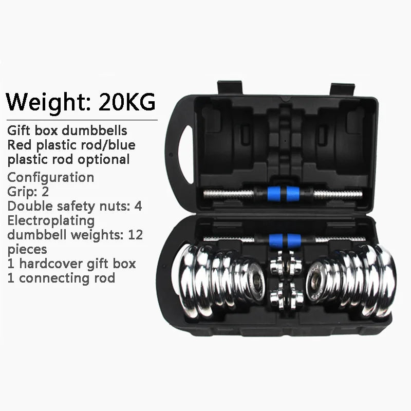 20KG Adjustable Weight Dumbells Fitness Dumbbell Electroplating Weight Bars Gym Dumbells Barbell Set for Men Body Building Home